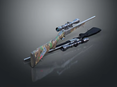 Tactical Camouflage Rifle With Sniper Scope And Black Stock Design 3d model