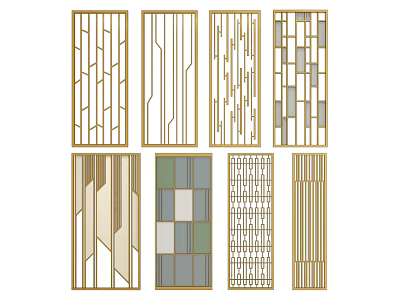 Modern Room Dividers with Various Geometric Patterns and Golden Frames for Interior Design 3d model