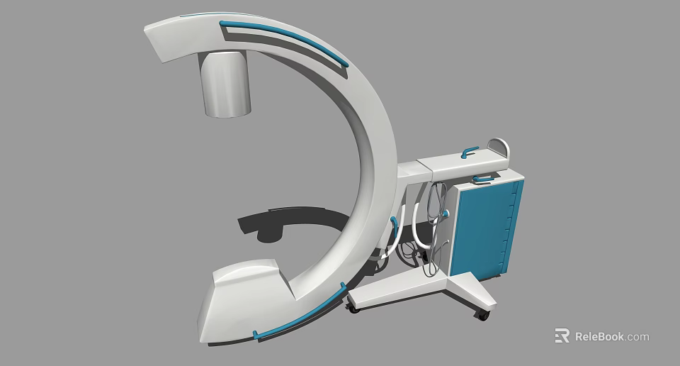 Mobile Medical Equipment With Arched White And Blue Structure And Movable Base With Wheels 3d model 
