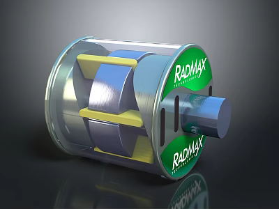 RadMax Mechanical Device With Transparent Casing And Internal Rotating Yellow Blue Components 3d model