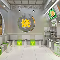 Modern Dessert Shop Interior With Open Layout Dessert Display Counter And Menu Screens 3d model