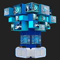 Tech Inspired Exhibition Island With Multiple Screens And Blue Interactive Design
