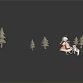 Little Girl In Pink Dress Playing With Lamb Near Christmas Trees