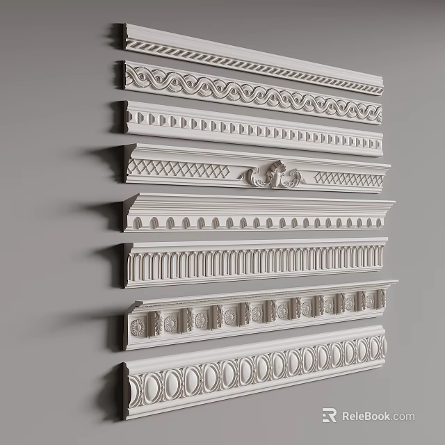 Various Decorative Crown Molding Designs with Ornate Patterns for Interior Decoration 3d model 