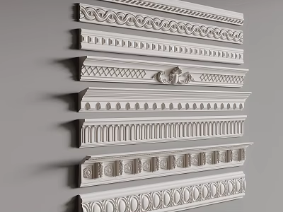 Various Decorative Crown Molding Designs with Ornate Patterns for Interior Decoration 3d model