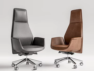 Modern Leather Office Chair in Gray and Brown with High Back Armrests and Wheeled Base 3d model