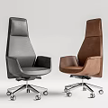 Modern Leather Office Chair in Gray and Brown with High Back Armrests and Wheeled Base