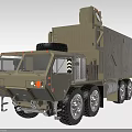 Khaki Military Truck With Large Multi Wheeled Design And Equipment Unit