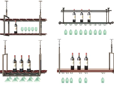 Stylish Wine Glass And Bottle Hanging Rack Decor For Home Bar Kitchen 3d model