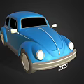 Blue Classic Beetle Car 3D Model With White Details And License Plate