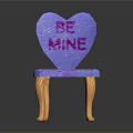 Heart Shaped Purple And Pink Chair With BE MINE Text And Wooden Legs