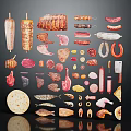 Grilled Meat and Seafood Assortment Including Kebabs Sausages Fish and Flatbread