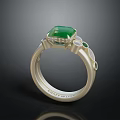 Elegant Silver Ring Featuring Green Gemstone And Small Decorative Accents On Band 3d model