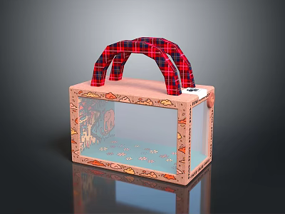 Transparent Household Storage Box With Plaid Handle And Pink Decorative Frame 3d model