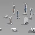 Modern Sculptural Decorative Objects With Various Heights And White Blue Tones 3d model