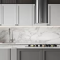 Modern Kitchen Interior Featuring Gray And White Cabinets Marble Countertop Central Island And Appliances