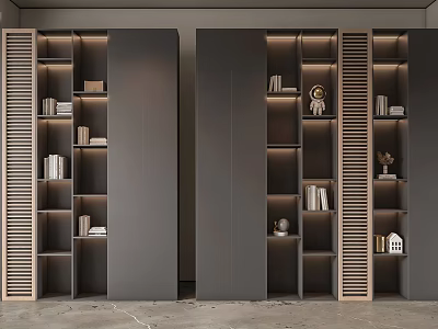 Modern Modular Shoe Cabinet With Open Shelves Louvered Doors And Decorative Items 3d model
