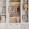 Modern Minimalist Wardrobe With Vertical Striped Doors Drawers And Open Shelves Featuring Decorative Items