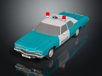 Blue and White Police Car With Red Emergency Lights On Top And POLICE Lettering 3d model