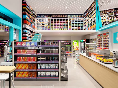 Modern Supermarket Interior Design With Open Layout And Well Stocked Product Shelves 3d model