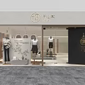 Modern Chinese Clothing Store Exterior With Glass Facade Window Display Mannequins And Green Plants