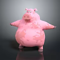 Game Movie Character Pink Fat Pig With Open Arms Standing On Shiny Dark Background