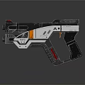 Futuristic Sci Fi Weapon Gun Featuring Metal Structure And Orange White Black Panel Design