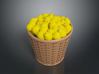 Decorative Wicker Basket Filled With Fresh Yellow Lemons For Home Use 3d model