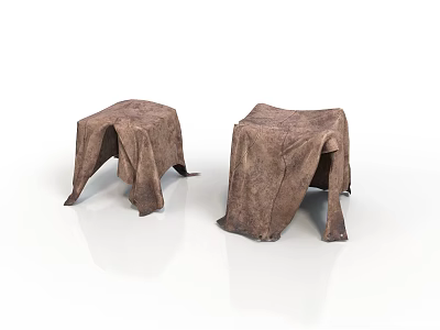 Two Brown Fabric Covered Furniture Stools With Soft Texture And Simple Design 3d model