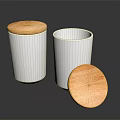 White Ceramic Cups With Honeycomb Texture And Wooden Lids On Dark Surface