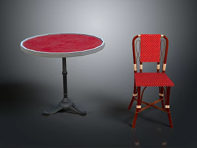 Red Round Table And Chair Furniture Set With Metal Base And Wooden Frame 3d model