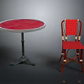 Red Round Table And Chair Furniture Set With Metal Base And Wooden Frame