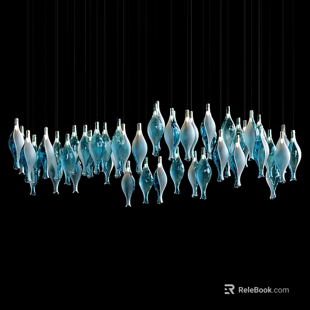Modern Unique Design Glass Chandelier With Blue White Hanging Decorative Gradient Elements 3d model