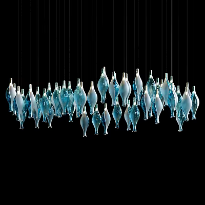Modern Unique Design Glass Chandelier With Blue White Hanging Decorative Gradient Elements 3d model