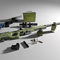 Military Weapons Display Featuring Sniper Rifle With Scope Pistol Ammunition Box Grenades And Bullets
