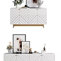 Modern Console Table And Side Cabinet With Chevron Pattern Gold Legs And Decorative Ornaments 3d model