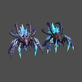 Fantasy Character And Creature Models With Multiple Limbs Icy Blue Crystals And Brown Blue Features