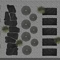 Garden Accents With Various Shaped Stone Slabs Circular Ornaments And Small Green Plants
