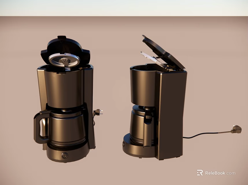 Modern Black Coffee Makers As Essential Kitchen Appliances With Open Lids 3d model 
