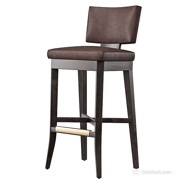 Brown Leather Bar Stool With Dark Wooden Frame And Modern Design 3d model 