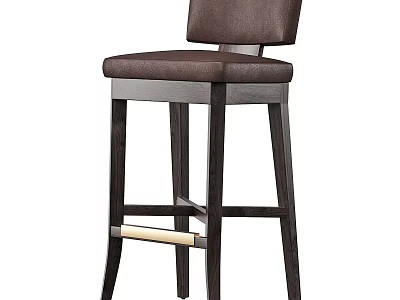 Brown Leather Bar Stool With Dark Wooden Frame And Modern Design 3d model