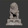 Traditional Stone Lion Statue With Intricate Carved Pedestal And Details
