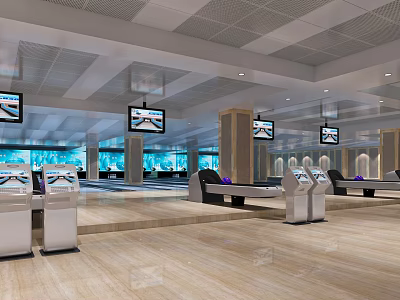 Sports Fitness Center Lobby Featuring Digital Screens And Self Service Kiosks 3d model