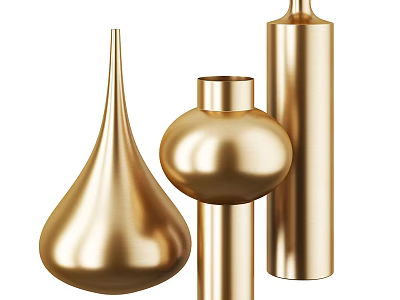 Stylish Gold Metallic Decorative Ornament Set With Various Modern Shapes For Home Decor 3d model