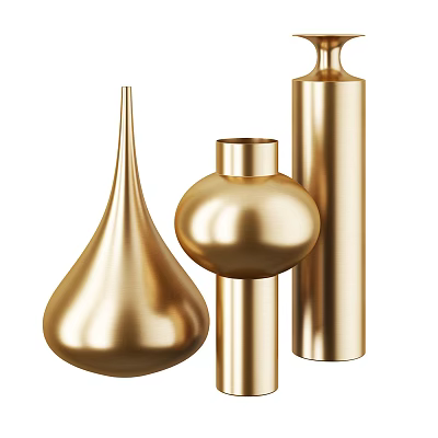 Stylish Gold Metallic Decorative Ornament Set With Various Modern Shapes For Home Decor 3d model