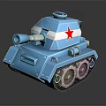 Blue Military Tank with Red Star Turret and Tracks in 3D Model Design