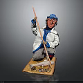 Handmade Fish Sculpture Featuring Fisherman Holding Fishing Rod On Detailed Wooden Base