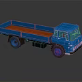 Blue Toy Truck with Open Flatbed Red Interior on Reflective Surface 3d model