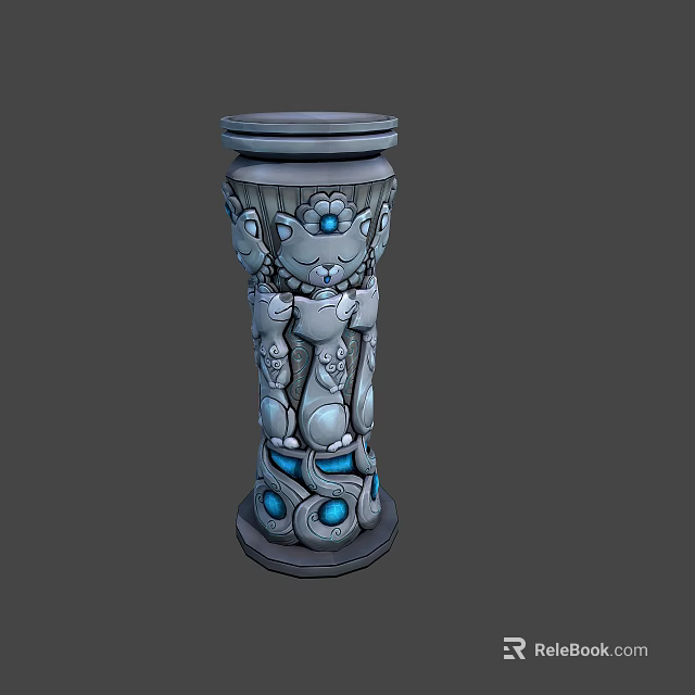 Ornate Decorative Pillar with Intricate Carvings and Blue Gemstone Accents in Detailed 3D Design 3d model 
