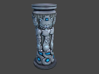 Ornate Decorative Pillar with Intricate Carvings and Blue Gemstone Accents in Detailed 3D Design 3d model
